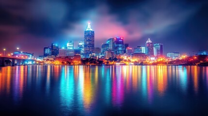 Fototapeta premium City Skyline at Night with Reflections