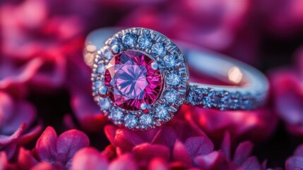 Fototapeta premium Pink Gem Ring on Flowers