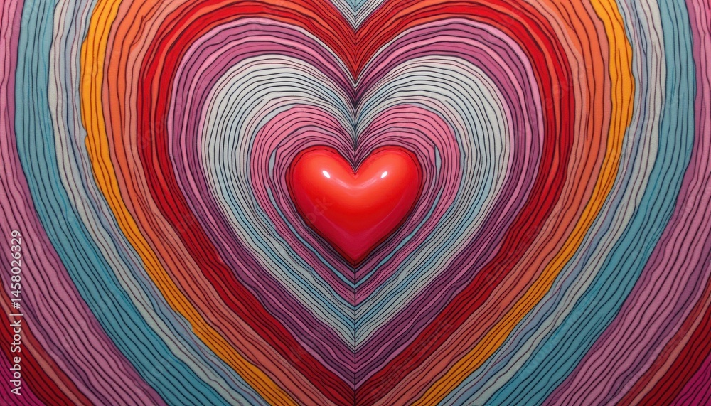 Poster vibrant concentric heart design with a 3d red heart centerpiece