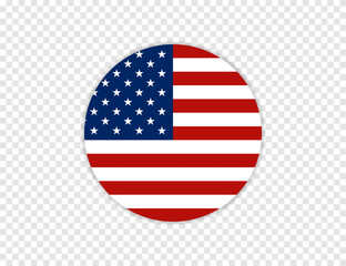 USA Flag Icon with Transparent Background and Realistic Shadow. Circle shape flag vector illustration