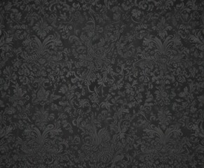 Dark grey damask on charcoal, subtle sheen, repeating design ,  dark,  baroque