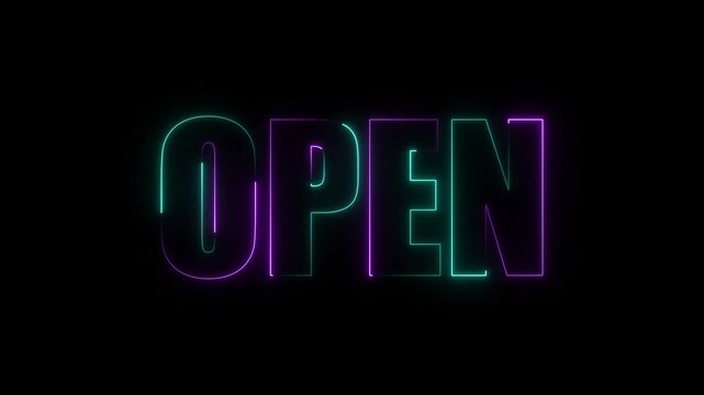 Animated neon Open text glow effect for signage.