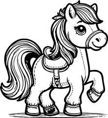 Cute kawaii horse cartoon character coloring page vector illustration.colouring page for kids