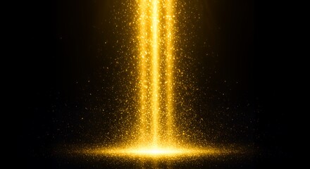 暗い抽象的な背景に中心から放射状に明るい金色の粒子