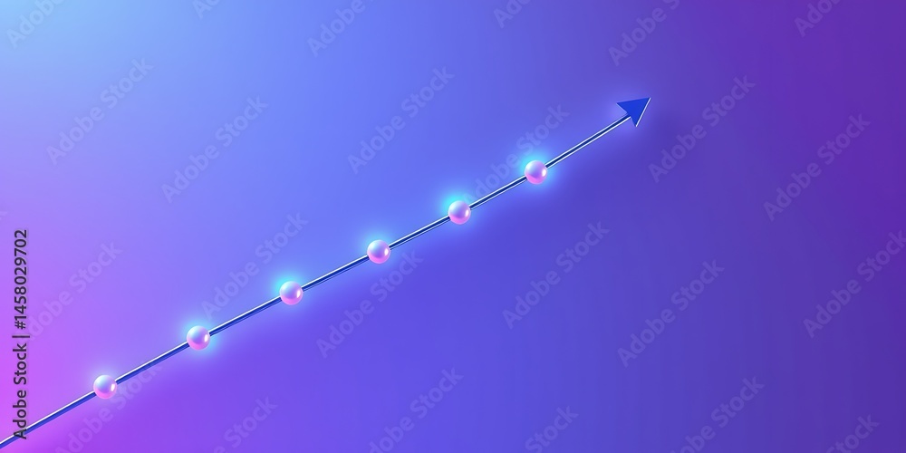 Wall mural abstract upward trend graph with glowing orbs and an arrow pointing to the future