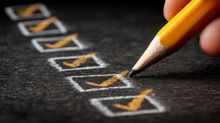 Pencil next to a check mark indicating successful completion of a liability list for financial management and tracking