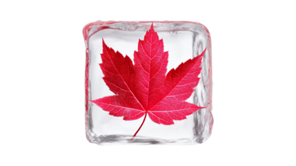 Autumn leaf preserved in transparent ice