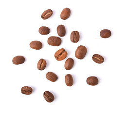 heap of Roasted coffee beans isolated on white background