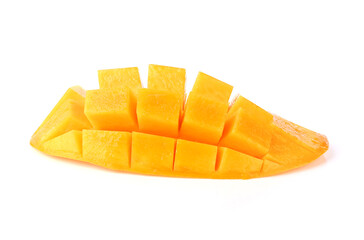 Sliced ​​piece of mango isolated on white.