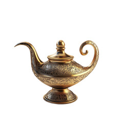 Antique brass teapot isolated on transparent background.
