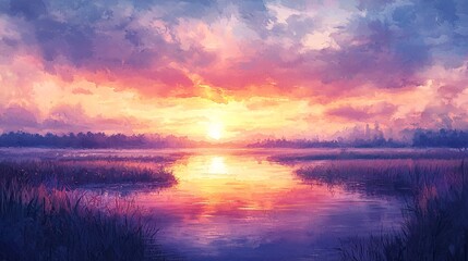 Gorgeous sunset and lake scenery