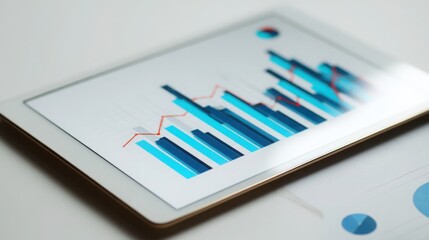 A tablet displaying a graph representing macro-trend finance chart for teams in a modern collaborative environment