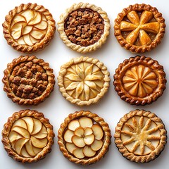 Assorted apple pie styles with decorative top crusts high resolution images