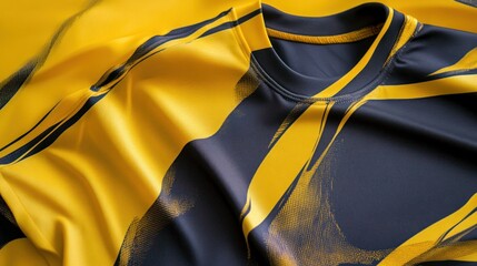 Close-up of a yellow and black sports jersey