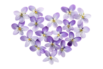 Floral heart shape: purple violet flowers arrangement on transparent background
