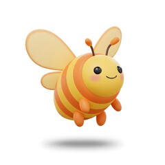Adorable 3D Render of a Cute Cartoon Bee Perfect for Children's Illustrations, Honey Products, and Springtime Designs