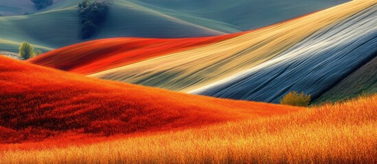 Rolling Hills Landscape with Colorful Wheat Fields Pattern
