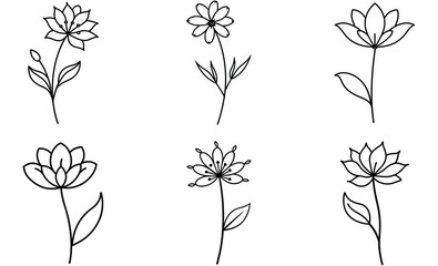 A vector set of floral flowers showcases a spring garden with leaf and branch silhouettes in a vintage decorative pattern