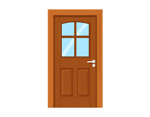 Obraz premium Elegant Brown Wooden Door with Glass Panels and Silver Handle