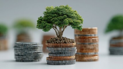 Tree growing out of a pile of coins symbolizing micro-investment engine and smart fragmentation in finance concepts