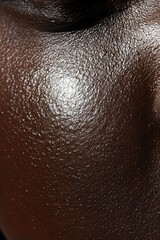 Fototapeta premium Close-up of an African American woman's textured skin with a glistening, healthy appearance.