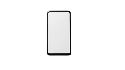 View of a contemporary smartphone with a blank white screen.  The phone has a black frame.