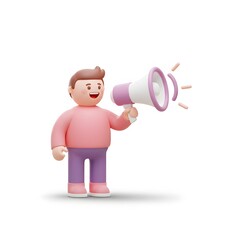 Joyful 3D Cartoon Character Announcing with Megaphone  Perfect for Marketing, Advertising, and Communication Concepts