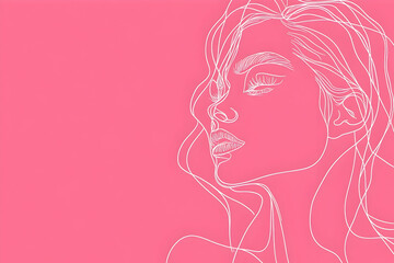 A pink background with a white outline of a woman's face in profile.
