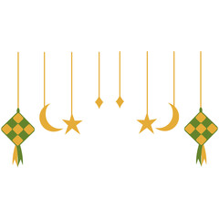 Hanging Ketupat Decoration. 
Eid Al Fitr Line Art Pro Vector.