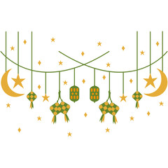 Hanging Ketupat Decoration. 
Eid Al Fitr Line Art Pro Vector.