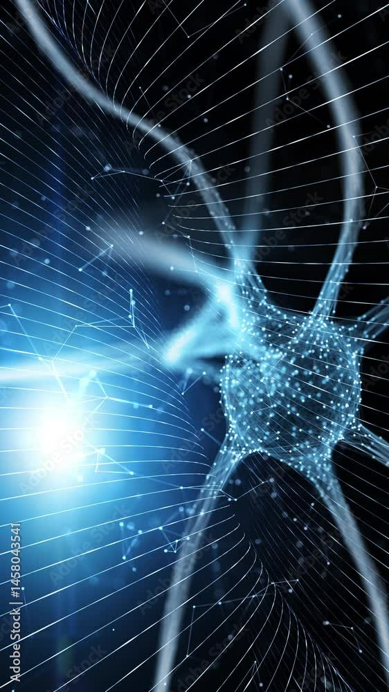 Poster digital science lines and neuron cell shine vertical nimation background.