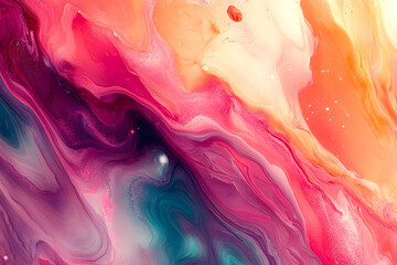 Vibrant abstract painting with flowing colors and textures.