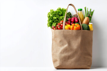 Bag of groceries on white background