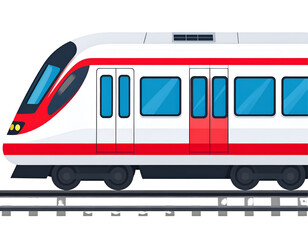 Modern Red and White Commuter Train on Tracks