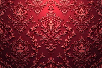Elegant floral damask textile pattern in rich burgundy , seamless, scroll