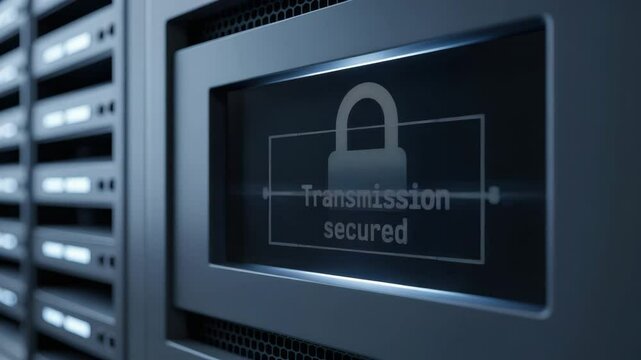 Transmission secured message computer engineering server screen ensures data protection and network security technology with secure data transmission