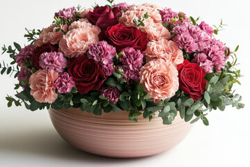 Elegant Floral Arrangement with Fully Bloomed Red Roses and Pink Carnations