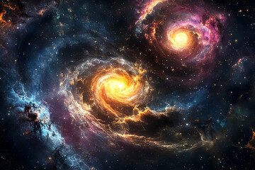Obraz premium Colorful cosmic spiral nebulae in a vast universe.
