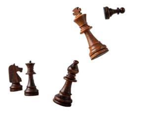 falling chess pieces on the board isolated on white background, PNG