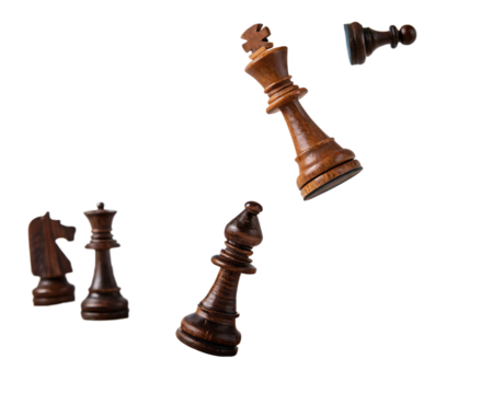 falling chess pieces on the board isolated on white background, PNG - Powered by Adobe