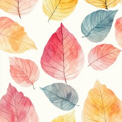 Fototapeta premium Watercolor Line Art Leaves Digital Background, Generative AI