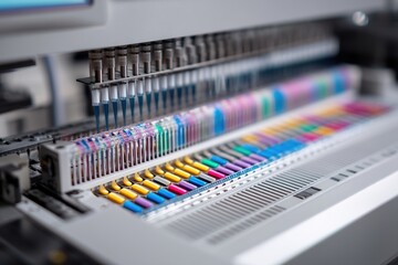 close-up of a dna sequencing machine, emphasizing the advancements in biotechnology and genetics. high quality