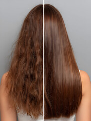 Fototapeta premium Before and After Hair Transformation from Frizzy to Sleek