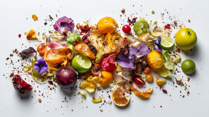 Fruit and vegetable scraps for composting organic waste management and zero waste kitchen concept idea