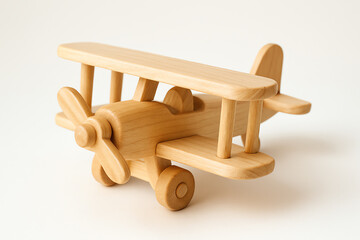 A beautifully crafted wooden toy airplane, perfect for children and collectors. Its smooth surface and natural wood finish make it an ideal decorative piece or gift.