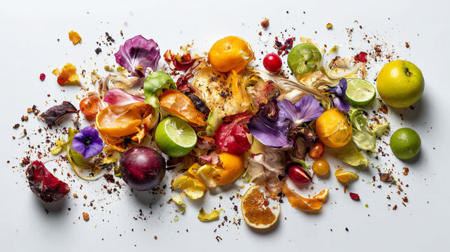 Fruit and vegetable scraps for composting organic waste management and zero waste kitchen concept idea