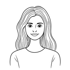 Young woman with long hair smiling in simple line art style  