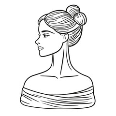 Sketch of a woman with a bun hairstyle in profile view  