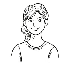 Young woman smiling in sketch illustration with ponytail hairstyle  