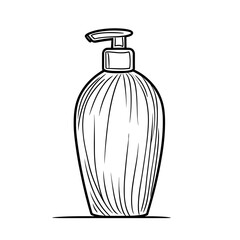 Outline of a soap dispenser bottle with pump on white background  
